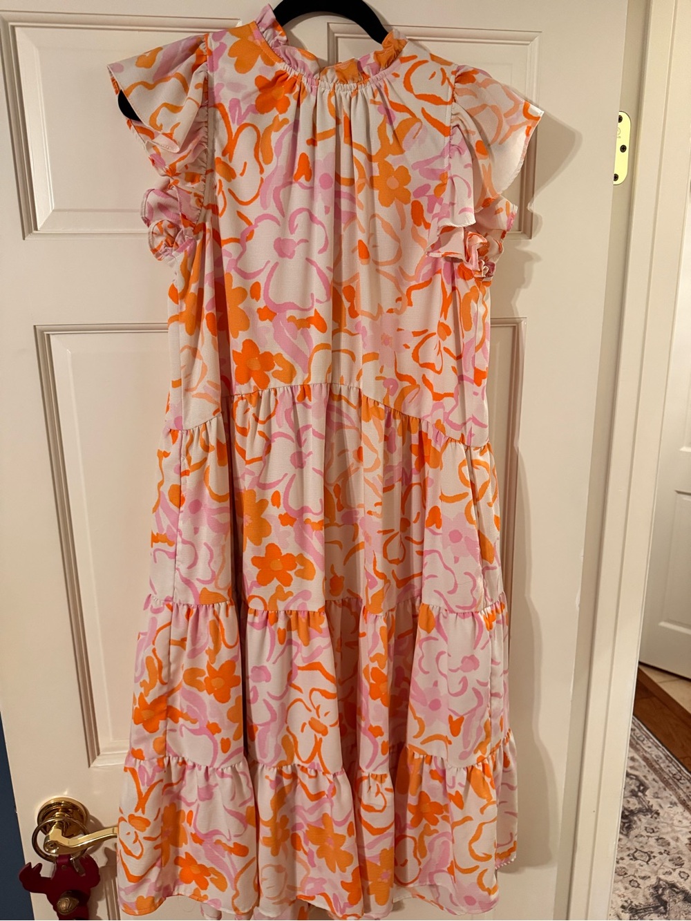 Pinch Pink and Orange Floral Tiered Dress for Kids